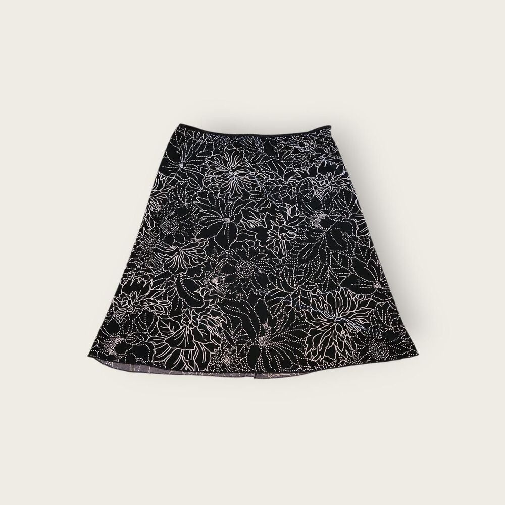 Vintage Y2k early 2000s Wrapper black floral elastic waist flowy midi skirt